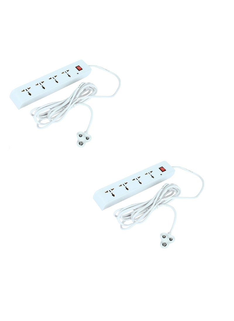 Generic ATC 3 Metre Extension Board with Long Heavy Wire Multi Extension Cord 4 Sockets with 1 Switch 5A Power Strip White Pack of 2  - Image 1