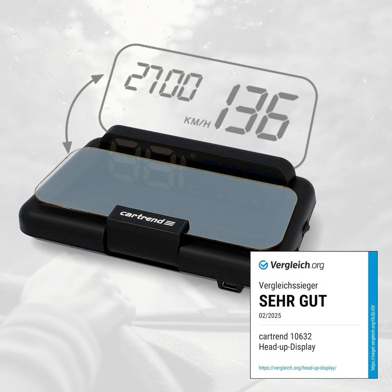 Cartrend 10632 Head Up OBD2 & HUD Display GPS Speed Meter Car Speedometer Water Temperature Meter Motor Speed - Image 2