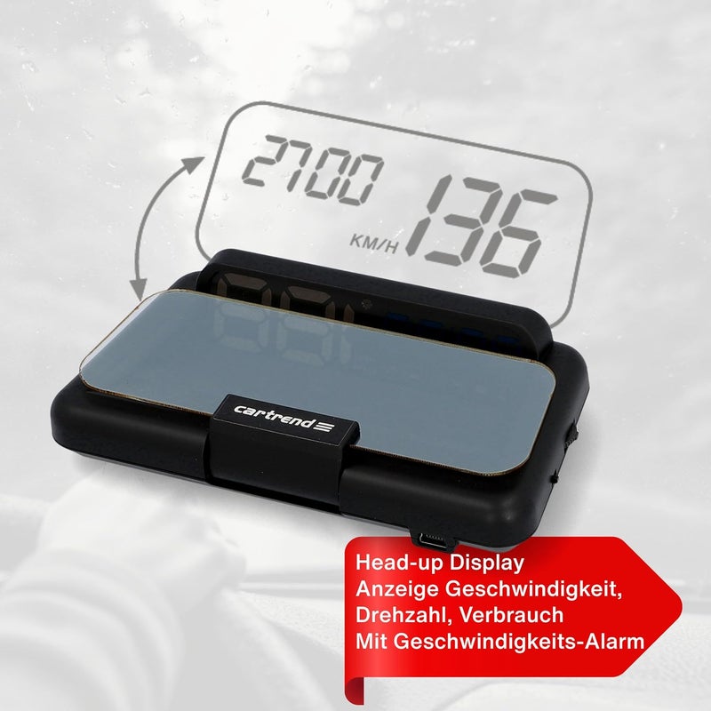 Cartrend 10632 Head Up OBD2 & HUD Display GPS Speed Meter Car Speedometer Water Temperature Meter Motor Speed - Image 3