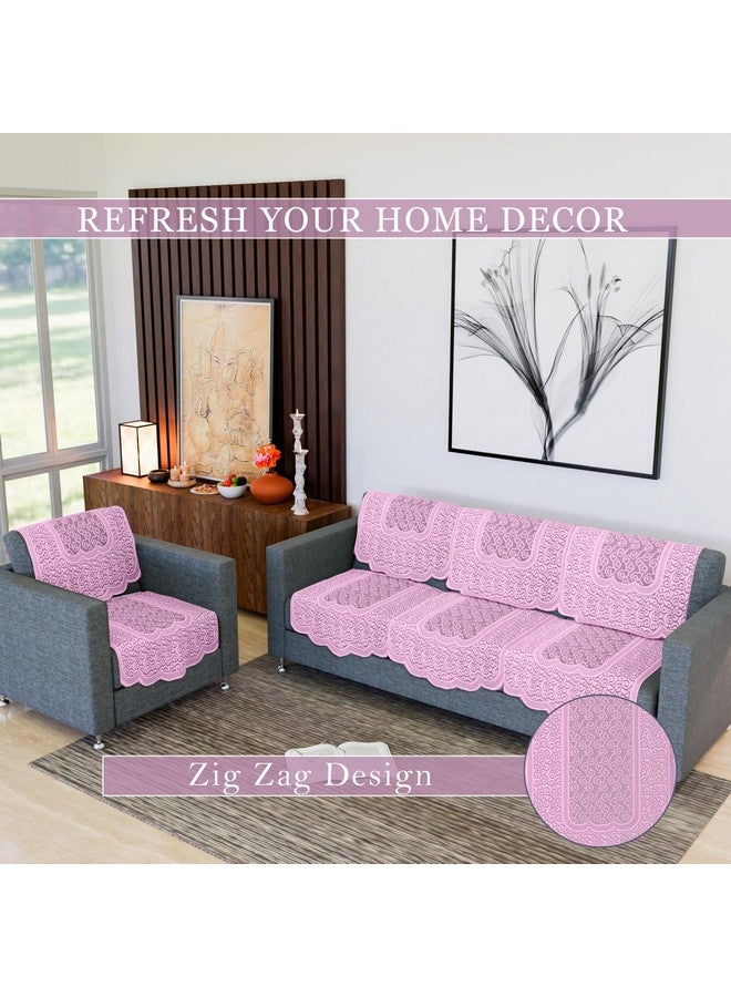 Kuber Industries Sofa Cover | Net Sofa Slipcover Set | 5 Seater Sofa Cover for Hall | Couch Sofa Cover Set | Sofa Cover for Home | Sofa Cover for Living Room | Zig Zag Printed | Pink - Image 4