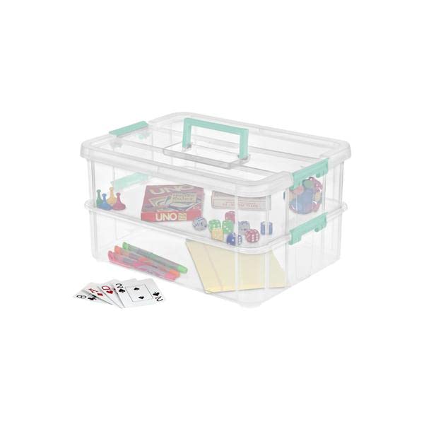 Sterilite 1427CLR Stack & Carry - 2 Layer Box, Clear Lid & Blue Handle, See-through layers - Image 5
