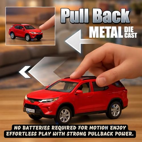 GRAPHENE 1:32 Scale Fortuner Die-Cast Pull Back Car Toy for Boys Kids Sturdy Metal Miniature Model Toy Vehicle for Kids Realistic Design with Smooth Action Premium Collectible Fortuner Toy Car (Red) - Image 3