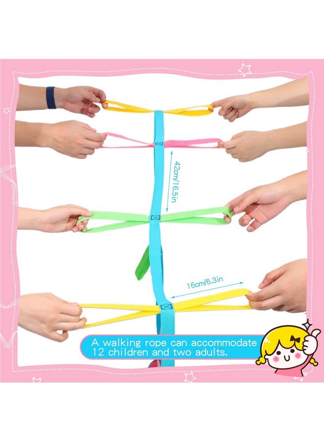 4 Pack Children's Walking Ropes Colorful Walking Rope for Toddlers Outdoor Safety Line with 12 Handles for Preschool Daycare School, up to 12 Children 2 Teachers