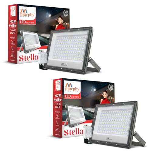 Murphy Stellar 100W LED Flood Light with Day-Night Sensor & Driver, Cool White 6500K, IP66 Waterproof, Outdoor Security & Landscape Lighting, BIS Approved, 2-Year Warranty – Pack of 2 - Image 1
