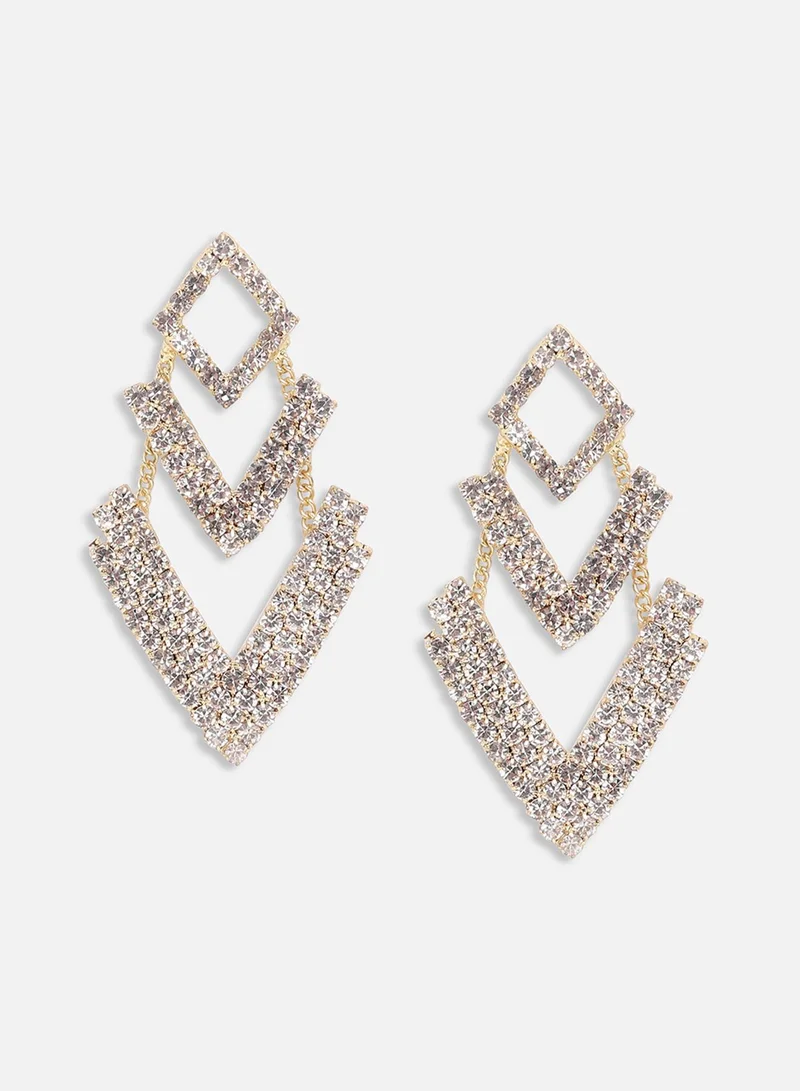 سوهي قرط متدلي من الحجر مصمم للحفلات مطلي بالفضة