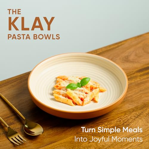Shay Pasta Plate Set, 21cm, 2 Pieces, Klay White | Matte Finish | Pasta Bowl | Deep Plate (Pasta Plate - Klay White) - Image 2