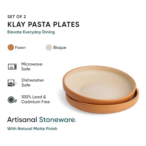 Shay Pasta Plate Set, 21cm, 2 Pieces, Klay White | Matte Finish | Pasta Bowl | Deep Plate (Pasta Plate - Klay White) - Image 3