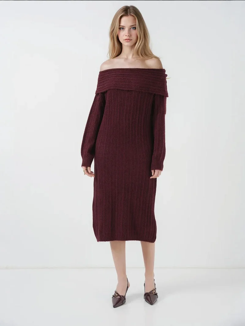 BIG DART BDART Oversized Ribbed Knit Midi Dress with Madonna Collar
