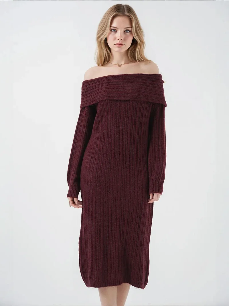 BIG DART BDART Oversized Ribbed Knit Midi Dress with Madonna Collar