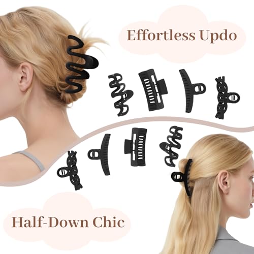 AuroTrends Matte Non-Slip Large Hair Clips for Women 8PCS (All Black), Durable Claw Clips for Women/Girls | Gift-Ready Neutral Hair Accessories for Daily & Special Occasions - Image 2