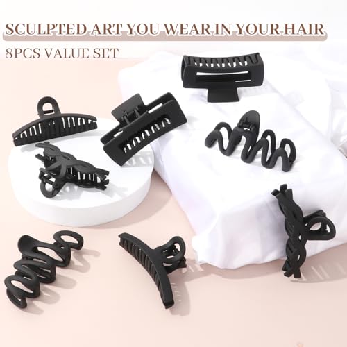 AuroTrends Matte Non-Slip Large Hair Clips for Women 8PCS (All Black), Durable Claw Clips for Women/Girls | Gift-Ready Neutral Hair Accessories for Daily & Special Occasions - Image 3