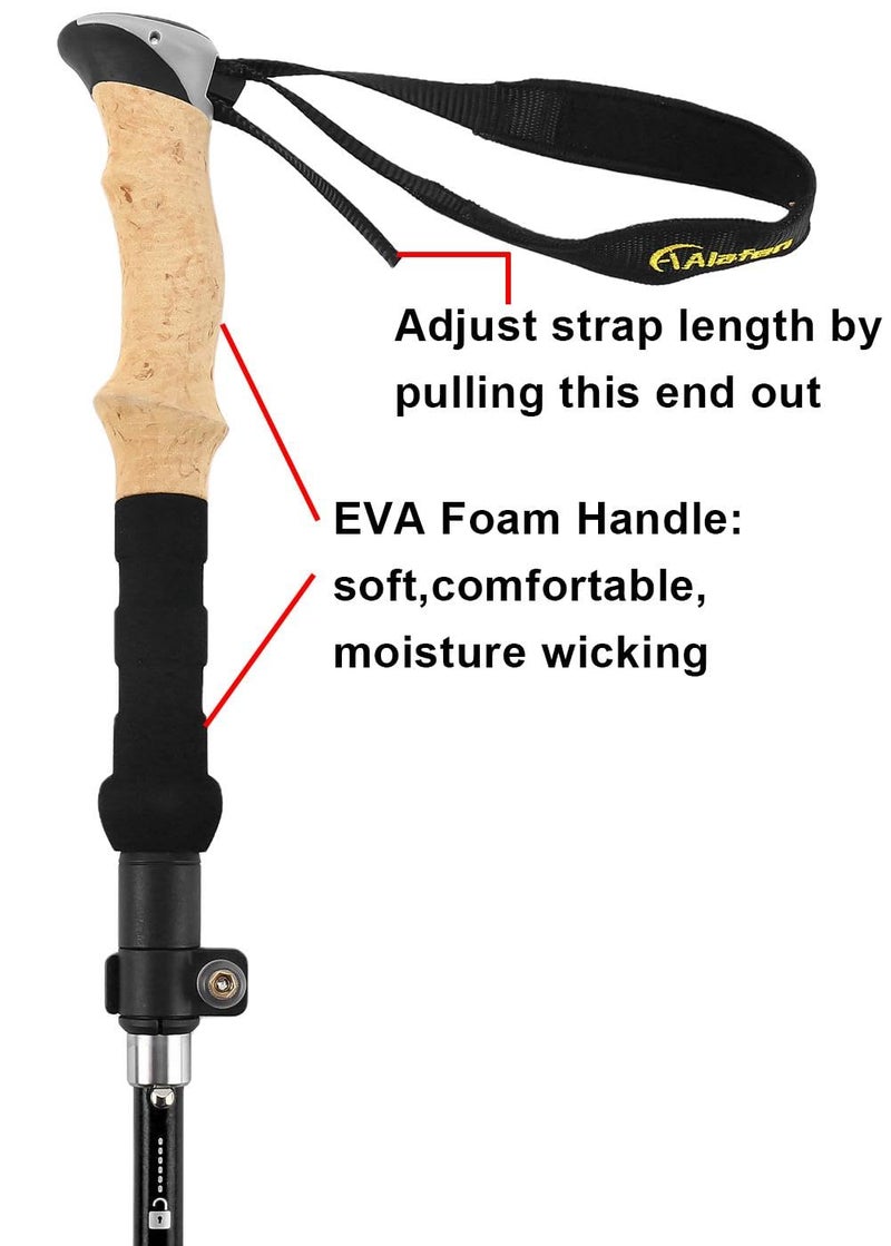 A Alafen Lightweight Collapsible Trekking Pole - 7075 Aluminum Adjustable Walking Stick For Hiking & Travel  Foldable Quick-Lock Design  Single Pole For Adults & Seniors  Fits 5 '1 "" - 6 '2 ""  Black - Image 5