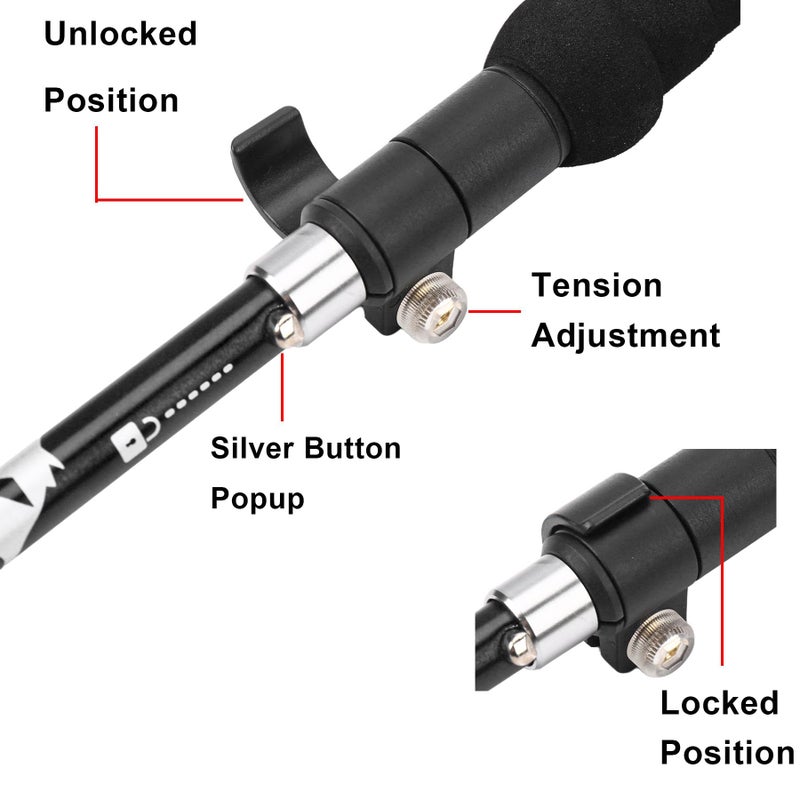 A Alafen Lightweight Collapsible Trekking Pole - 7075 Aluminum Adjustable Walking Stick For Hiking & Travel  Foldable Quick-Lock Design  Single Pole For Adults & Seniors  Fits 5 '1 "" - 6 '2 ""  Black - Image 4