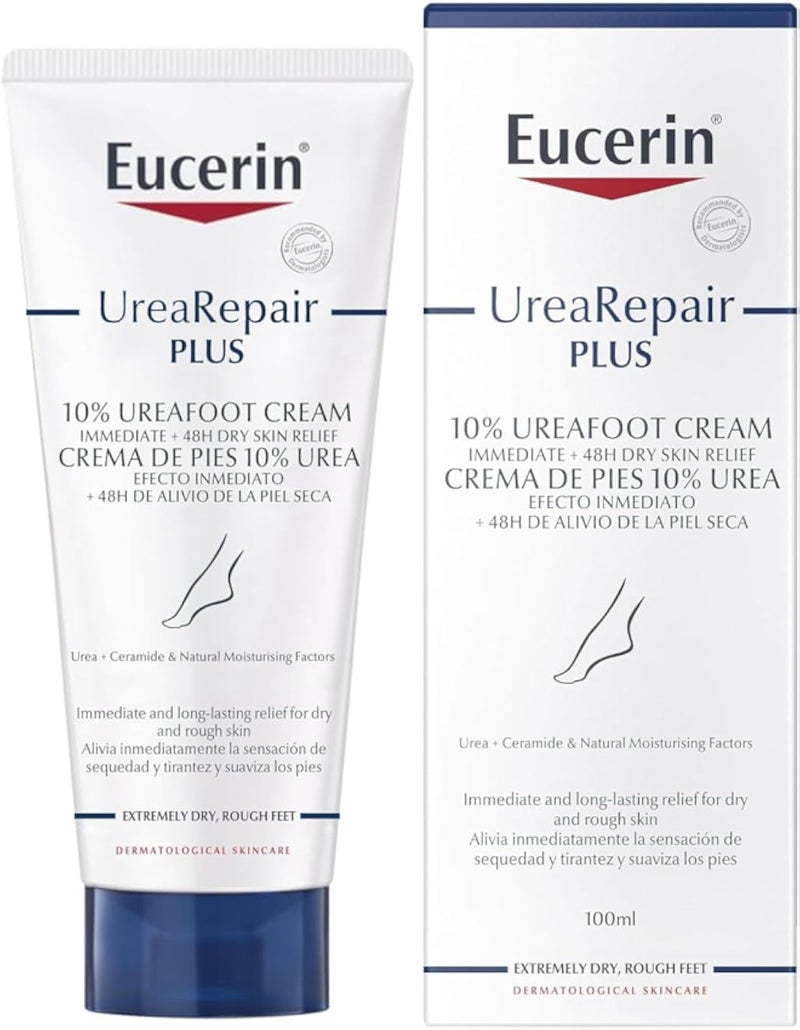 Eucerin UreaRepair Plus 10% Urea Foot Cream with Ceramide, Smoothes Callouses and Thickened Heels, Feet Care for Very Dry Skin, Suitable for Mature & Diabetic Skin, 100ml