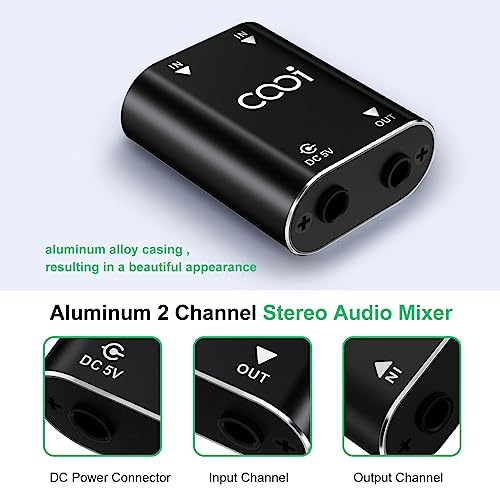 Cooidea 2 Channel Stereo Audio Mixer Metal Shell AUX Interface Support 2 In 1 Out Mini Stereo Sound Mixer Includes 1Meter Audio Cables For PC Phone Laptop Headphones - Image 3