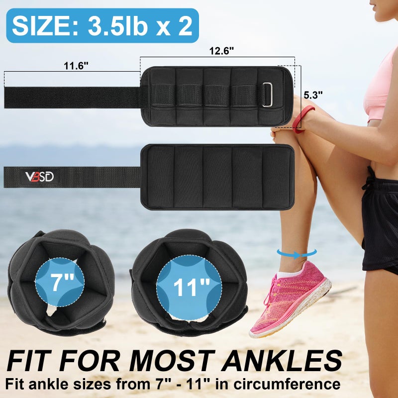 VBSD Adjustable Ankle Weights for Men Women, 7lbs/Pair Leg Weight Straps, Weighted Ankle Weight Set with Removable Sandbags for Walking Running Yoga Physical Therapy Gym Home Workout - Image 2