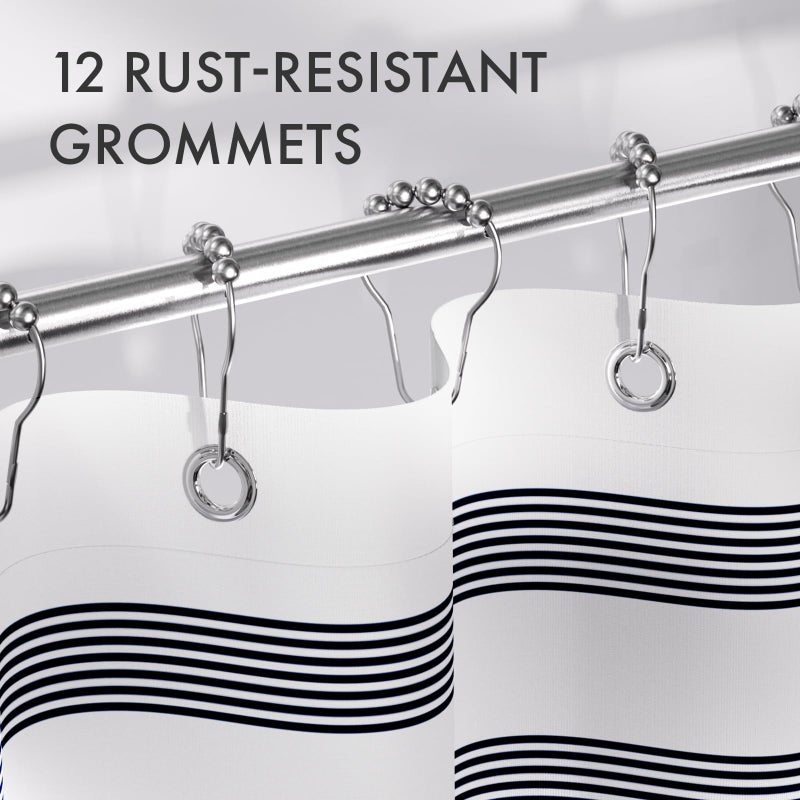 AmazerBath Striped Blue Shower Curtain, Cute Blue Stripe Bathroom Shower Curtain with 12 Shower Curtain Hooks, Rustic Fabric Blue and White, 72x72 Inches - Image 5