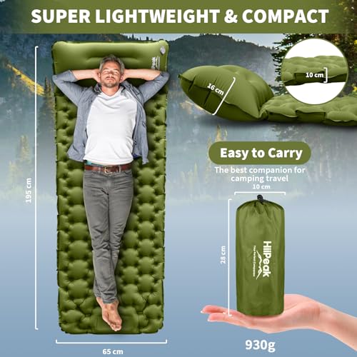 HiiPeak Sleeping Pad for Camping Ultralight Inflatable Sleeping Mat with Builtin Foot Pump Pillow Upgraded Compact Camping Air Mattress for Tent Backpacking Hiking - Image 3