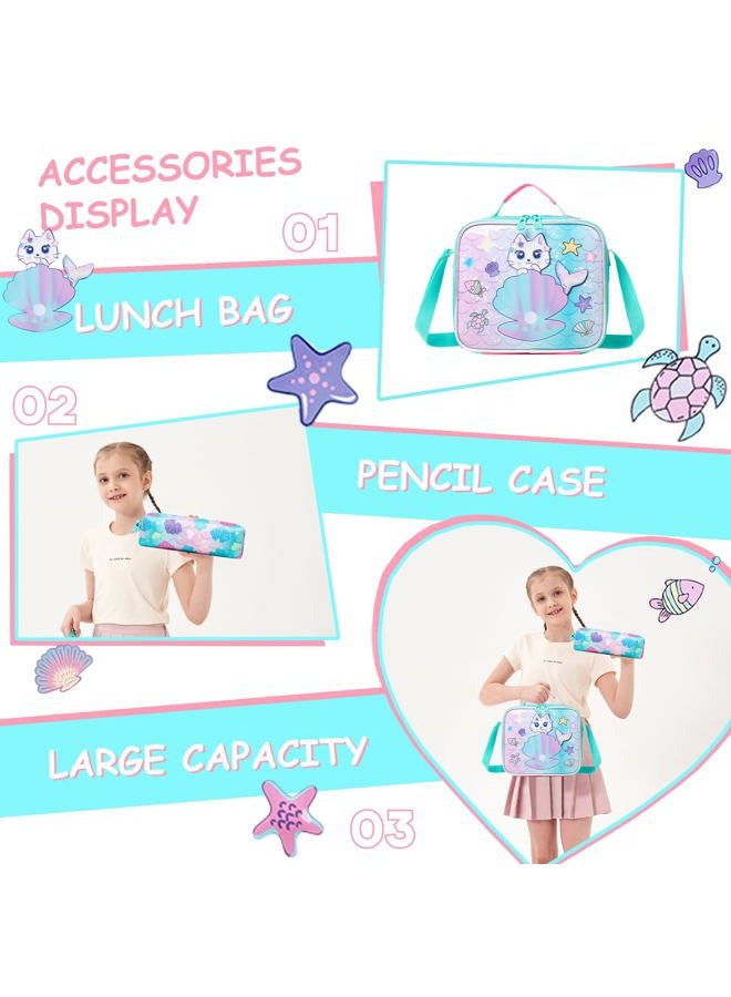 Meetbelify Cute Cat Rolling Backpack with Wheels for Girls Rolling Backpacks with Lunch Box for Elementary School Students 3 in 1 Kids Travel Luggage Suitcase for Girls Age 8-10 - Image 5