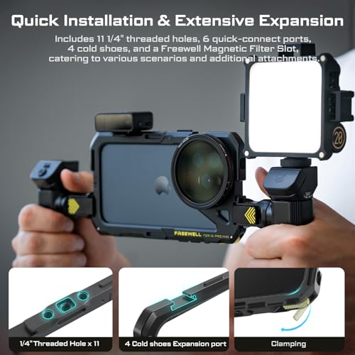 Freewell Genius Rig Cage for iPhone 16 Pro Max - Tool-Free Setup, Multifunctional Tripod and Monopod Handles, Bluetooth Remote - Image 2