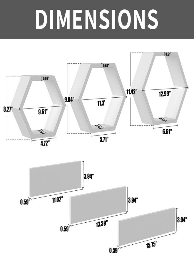 LUDORU Wooden Hexagon Floating Shelves Wall Mounted - Set of 6 Pine Wood Hexagon Shelves Display for Photos,Plants,Rustic Honeycomb Shelves for Living Room, Bedroom,Bathroom, Kitchen, Office, White. - Image 2