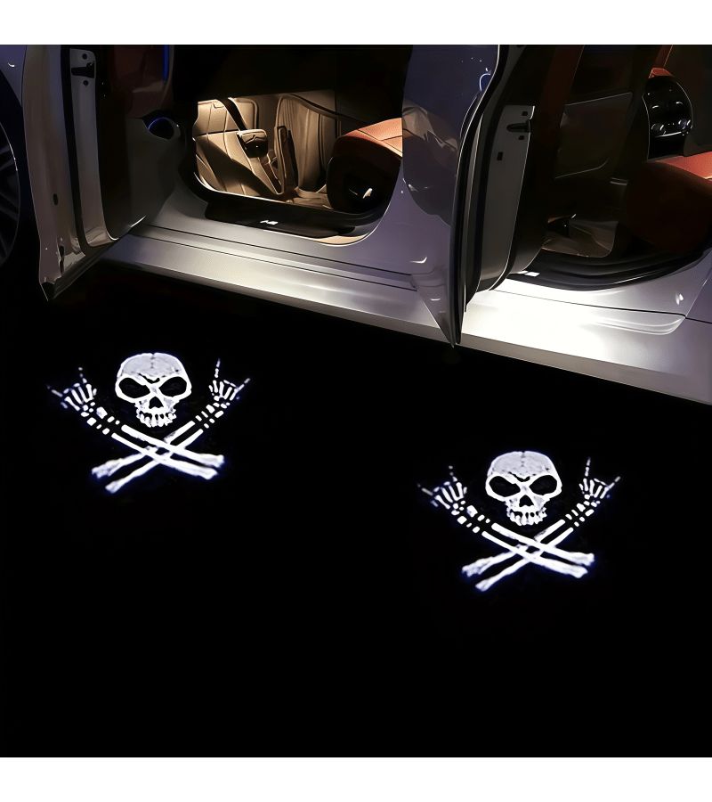 2 Pcs Skeleton Car Door Projection Welcome Light With Universal Infrared Sensor Easy Installation Compact And Practical - Image 1