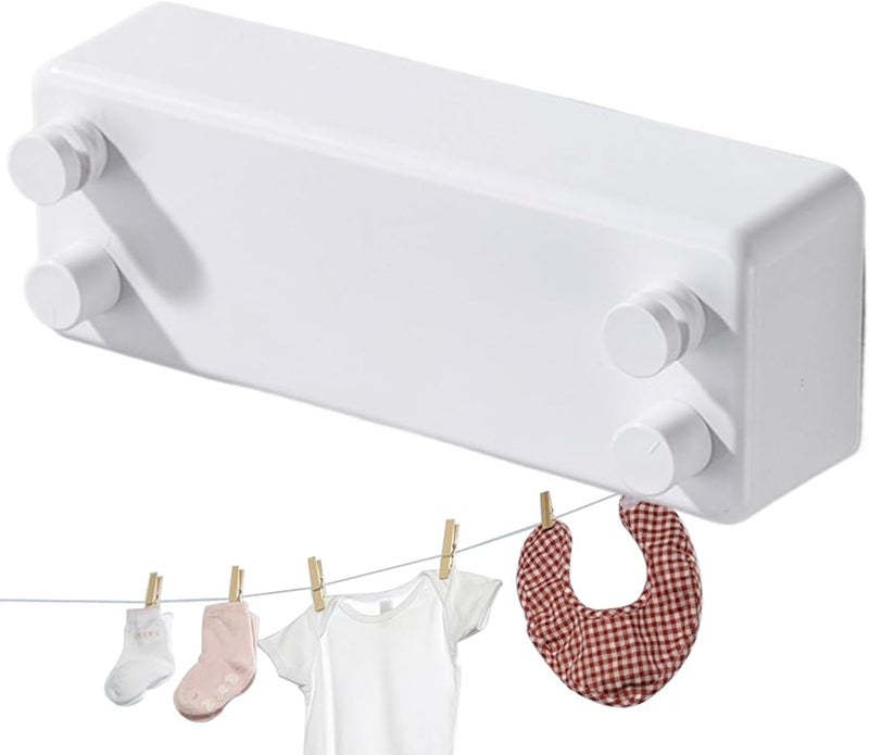حبل غسيل أبيض قابل للسحب حامل تجفيف مثبت على الحائط مجموعة غسيل داخلية وخارجية - Image 4