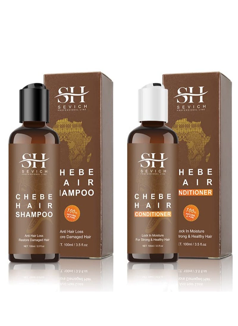 Naturals 100ml Chebe Hair Shampoo & 100ml Chebe Hair Conditioner Set，With 100% African Chebe Essence Powder, Thin Loss Hair Treatment, Moisture&Repair Damaged Hair Root, Scalp Skin Refresh