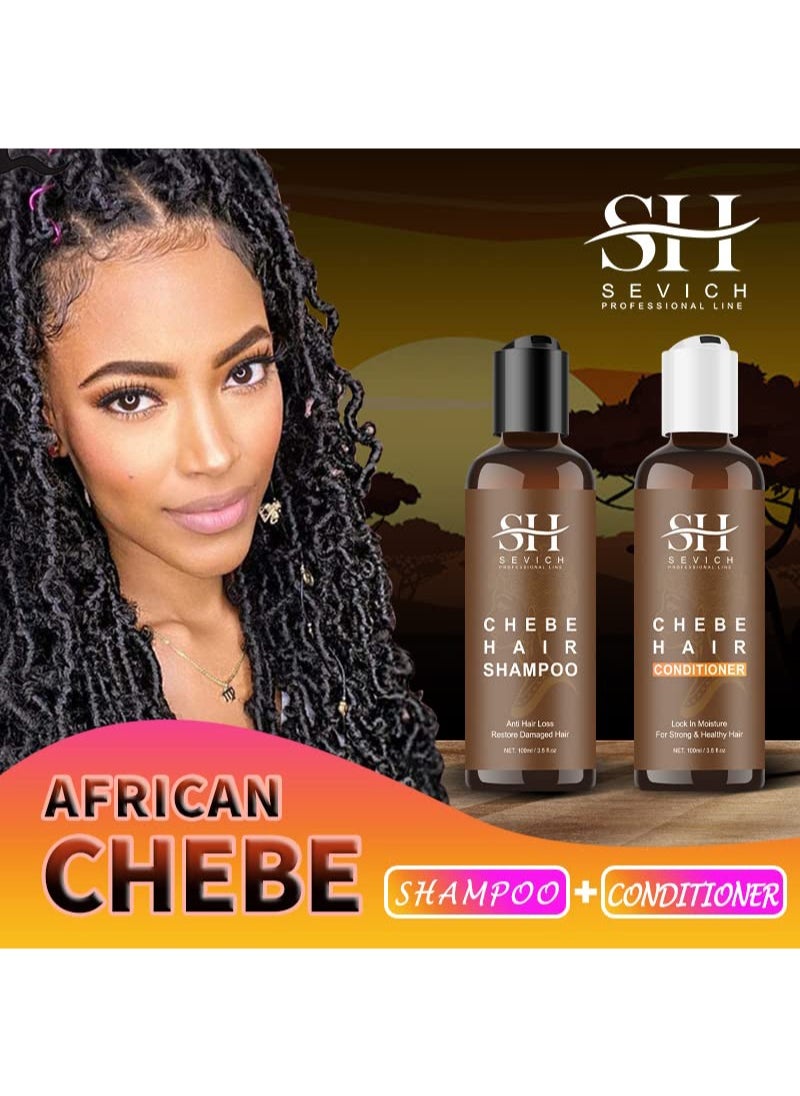 Naturals 100ml Chebe Hair Shampoo & 100ml Chebe Hair Conditioner Set，With 100% African Chebe Essence Powder, Thin Loss Hair Treatment, Moisture&Repair Damaged Hair Root, Scalp Skin Refresh