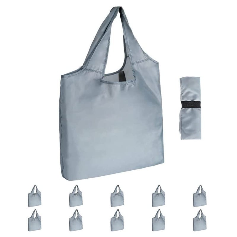 Aricsen 10 Pack 15x45x15 Inch Grey Reusable Shopping Bags with Handles Bulk Foldable Xlarge Grocery Bags Heavy Duty 50 LBS Machine Washable for Pocket Nylon Tote Polyester Fabric Cloth