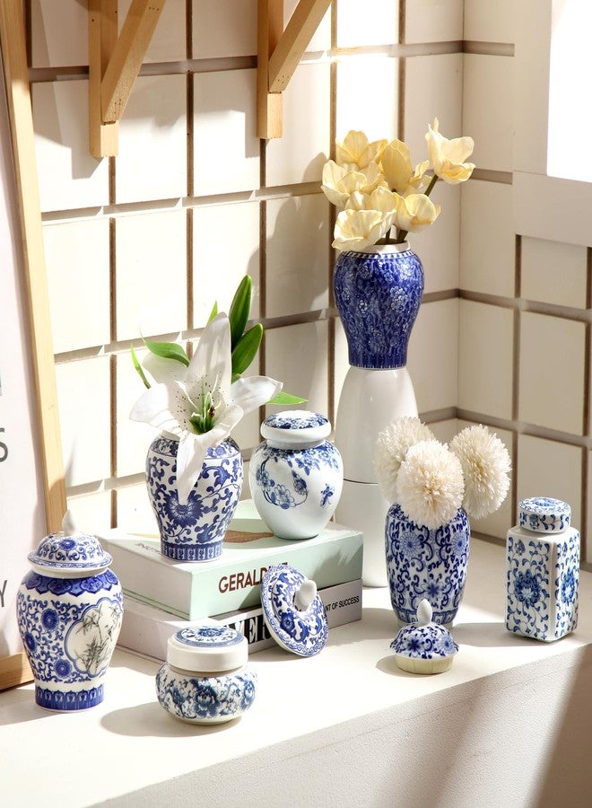 Funnymoom 6 Pcs Small Blue and White Vase Ceramic Small Ginger Jar with Lid Porcelain Vases Chinoiserie Decor Chinese Ginger Jars for Home Bedroom Tabletop Decor Table Accent Shelf (Retro Style) - Image 4