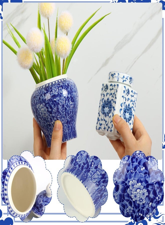 Funnymoom 6 Pcs Small Blue and White Vase Ceramic Small Ginger Jar with Lid Porcelain Vases Chinoiserie Decor Chinese Ginger Jars for Home Bedroom Tabletop Decor Table Accent Shelf (Retro Style) - Image 3
