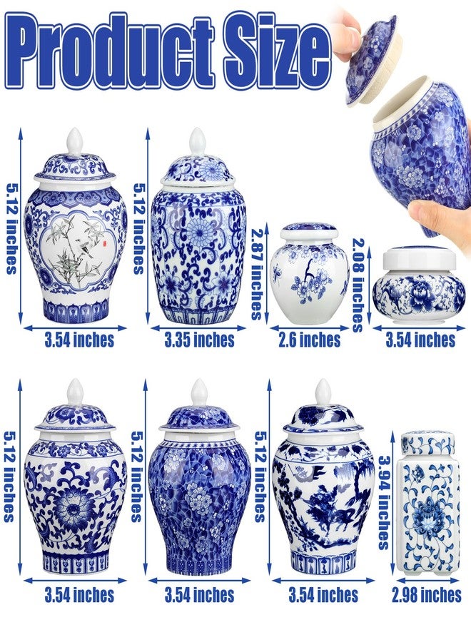 Funnymoom 6 Pcs Small Blue and White Vase Ceramic Small Ginger Jar with Lid Porcelain Vases Chinoiserie Decor Chinese Ginger Jars for Home Bedroom Tabletop Decor Table Accent Shelf (Retro Style) - Image 2