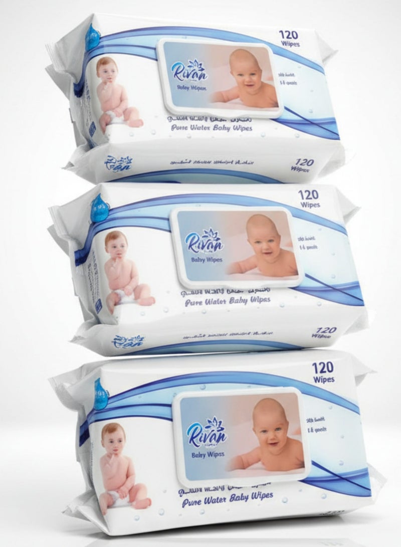 REVAN A set of water-only wipes for children consisting of 3 packs 3 x 120 (360 wipes) - Image 1