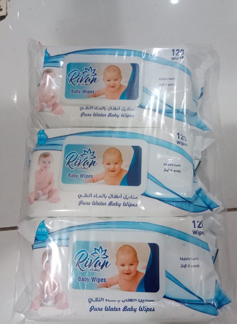 ريفان مجموعة مناديل مبللة بالماء النقي  للأطفال مكونه من 3 عبوات 3×120(360منديل) - Image 2