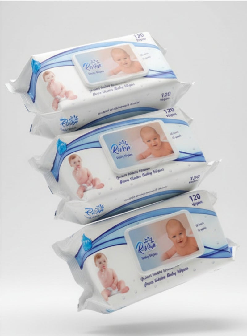 Rivan A set of water-only wipes for children consisting of 3 packs 3 x 120 (360 wipes) - Image 2