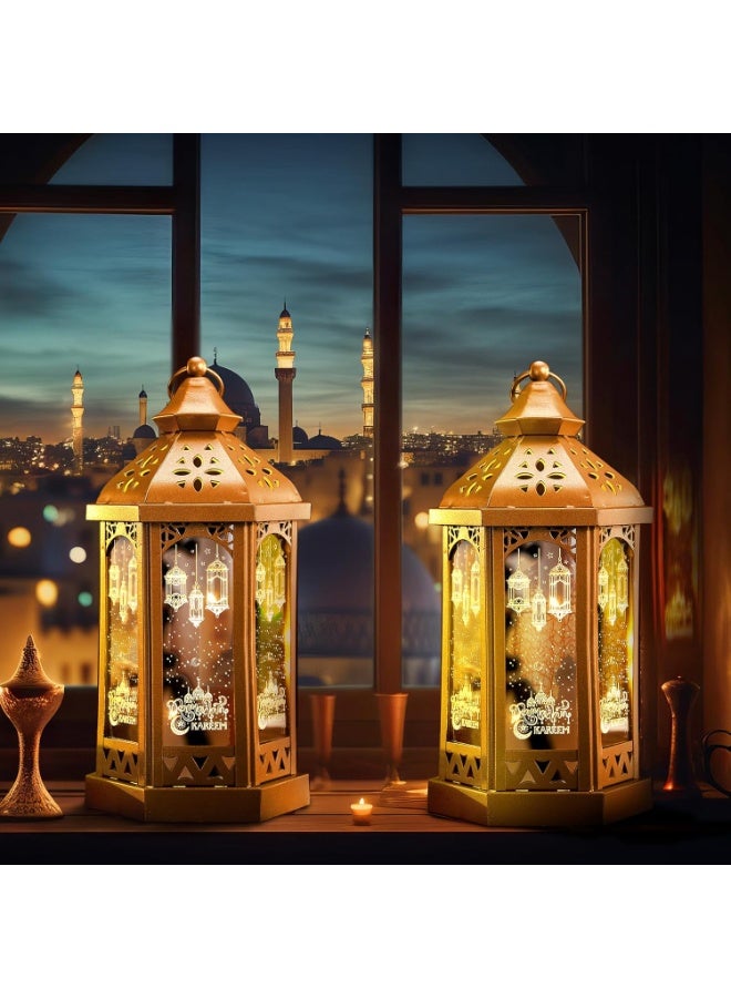 VUCATIN Ramadan Candle Lantern 11.2'' LED Eid Mubarak Lantern Decorative Moon Star Ramadan Lights LED Vintage Metal Hanging Holder for Home Indoor Outdoor Tabletop Festival Party Decor - Image 5