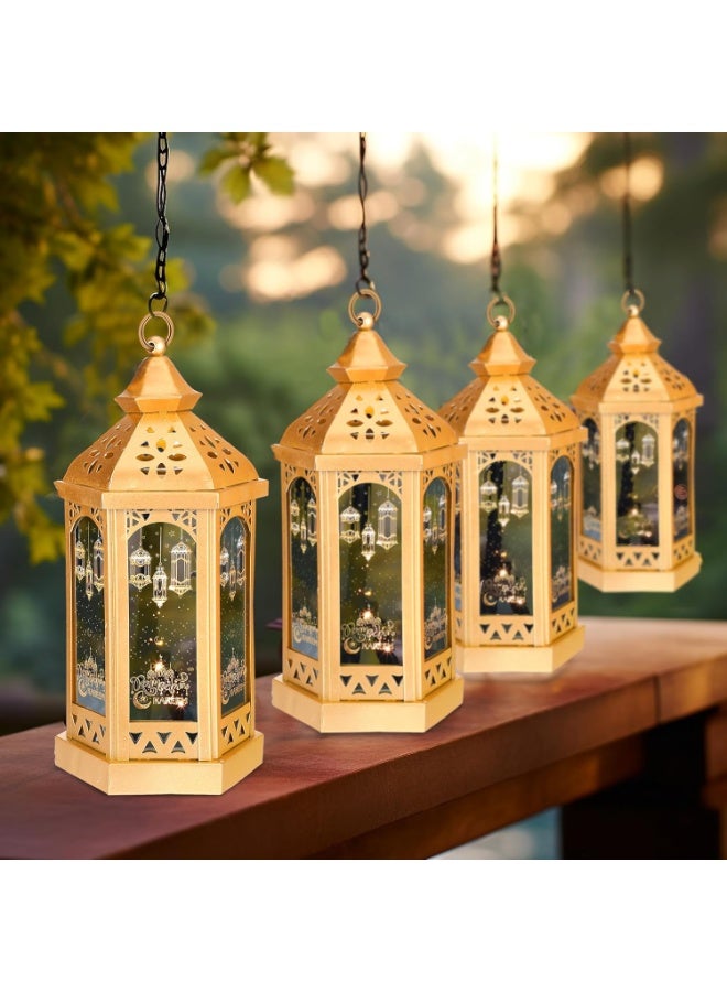 VUCATIN Ramadan Candle Lantern 11.2'' LED Eid Mubarak Lantern Decorative Moon Star Ramadan Lights LED Vintage Metal Hanging Holder for Home Indoor Outdoor Tabletop Festival Party Decor - Image 2