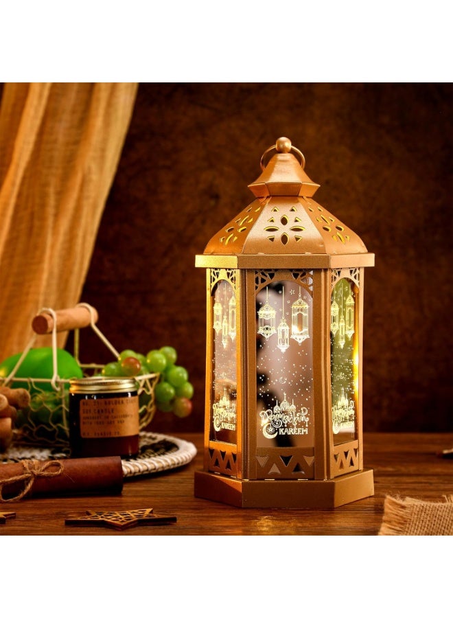 VUCATIN Ramadan Candle Lantern 11.2'' LED Eid Mubarak Lantern Decorative Moon Star Ramadan Lights LED Vintage Metal Hanging Holder for Home Indoor Outdoor Tabletop Festival Party Decor - Image 4