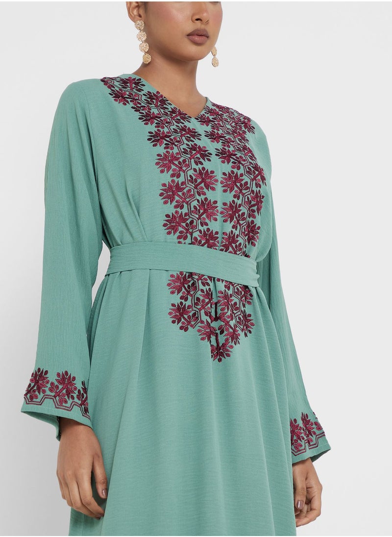 hayas closet - Embroidered Belted Jalabiya - Image 1