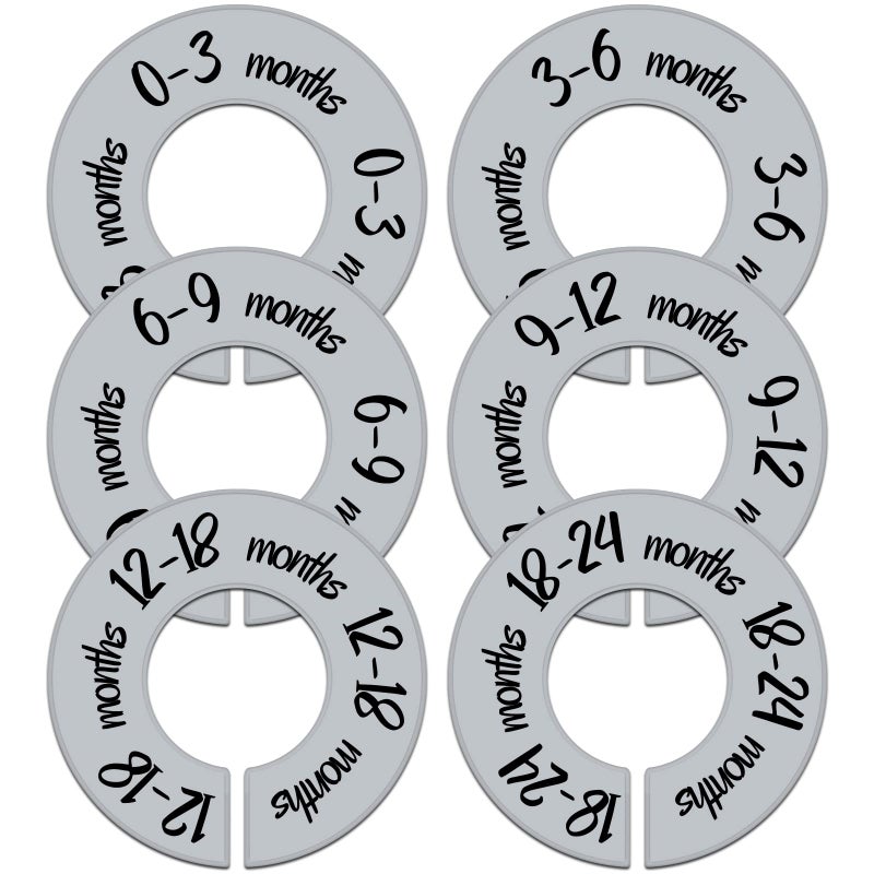 Pro Goleem Baby Closet Dividers Gray Baby Closet Organizer for Nursery Baby Clothes Size Age Dividers Fits 15 Rod 6 PCS