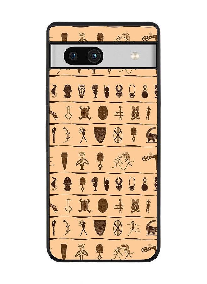 Stylizedd - Rugged Black edge case for Google Pixel 7a 5G Slim fit Soft Case Flexible Rubber Edges Anti Drop TPU Gel Thin Cover -  Tribal Hieroglyphics - Image 1