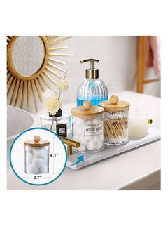 MahMir MahMir Bathroom Jars Qtip Holder, Apothecary Jars, Acrylic Cotton Ball Holder, Clear Bathroom Canisters with Bamboo Lids for Cotton Swab Cotton Brush (2 Jars Pack)  - Image 3