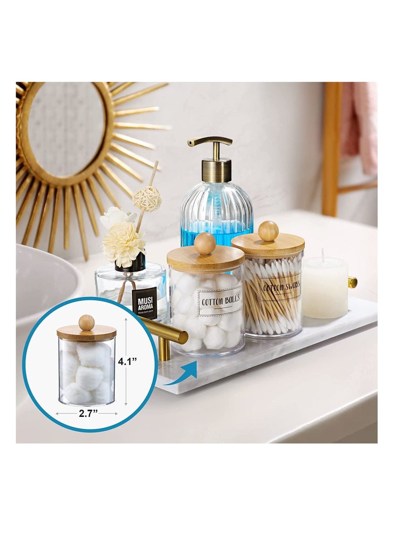 MahMir MahMir Bathroom Jars Qtip Holder, Apothecary Jars, Acrylic Cotton Ball Holder, Clear Bathroom Canisters with Bamboo Lids for Cotton Swab Cotton Brush (2 Jars Pack) - Image 3
