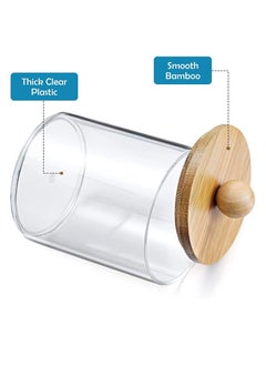 MahMir MahMir Bathroom Jars Qtip Holder, Apothecary Jars, Acrylic Cotton Ball Holder, Clear Bathroom Canisters with Bamboo Lids for Cotton Swab Cotton Brush (2 Jars Pack)  - Image 4