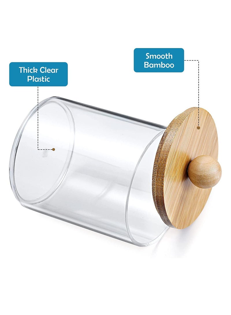 MahMir MahMir Bathroom Jars Qtip Holder, Apothecary Jars, Acrylic Cotton Ball Holder, Clear Bathroom Canisters with Bamboo Lids for Cotton Swab Cotton Brush (2 Jars Pack) - Image 4