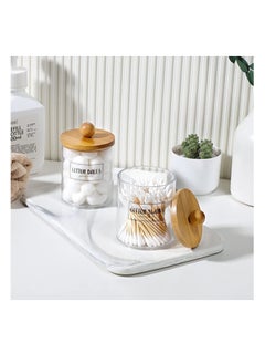 MahMir MahMir Bathroom Jars Qtip Holder, Apothecary Jars, Acrylic Cotton Ball Holder, Clear Bathroom Canisters with Bamboo Lids for Cotton Swab Cotton Brush (2 Jars Pack)  - Image 5