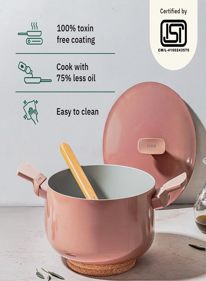 Ember Cookware قدر طهي سيراميك أرسيللا من إمبر كوكوير، 24 سم | قدر سعة 5 لترات غير لاصق وغير سام مع غطاء | معتمد من هيئة المواصفات والمقاييس الهندية | أواني طهي سيراميك | قدر برياني | خالٍ من مركبات PFAS وPTFE | ضمان 5 سنوات | تيراكوتا - Image 2
