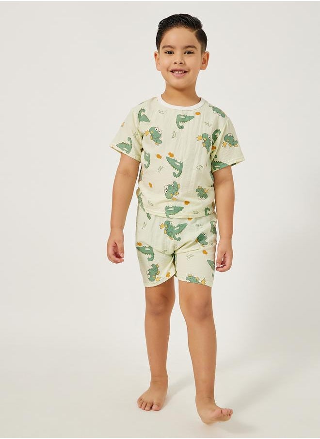 Styli Graphic Print Round Neck T-Shirt and Shorts Pyjama Set  - Image 1