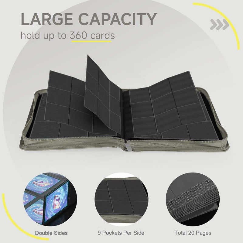 Deoyibu 9 Pocket Card Binder,360 Pockets Trading Card Binder,Double Sided Pocket Collection Binder,Card Folder for MTG,TCG,Game Cards,Sport Cards,Grey - Image 4